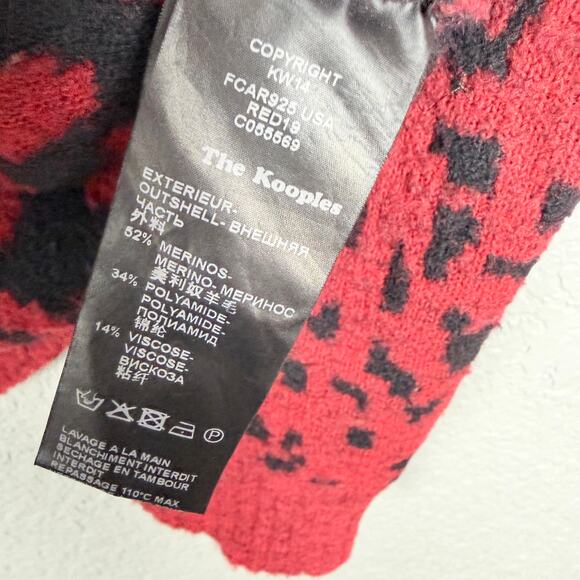 The Kooples Red Leopard Cardigan S Merino Wool Blend Mobwife Animal Print Button - Picture 6 of 6